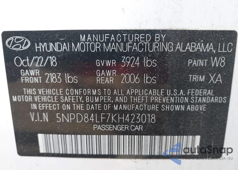 2019 Hyundai Elantra Sel из США, поврежденный, VIN 5NPD84LF7KH423018